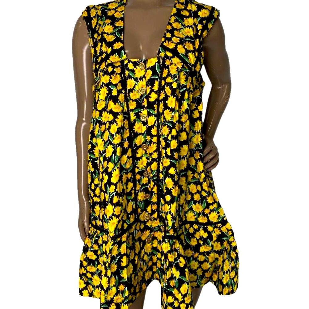 NEW MAEVE Women's Collared Poplin Swing Mini Dress Black/Yellow Size XS